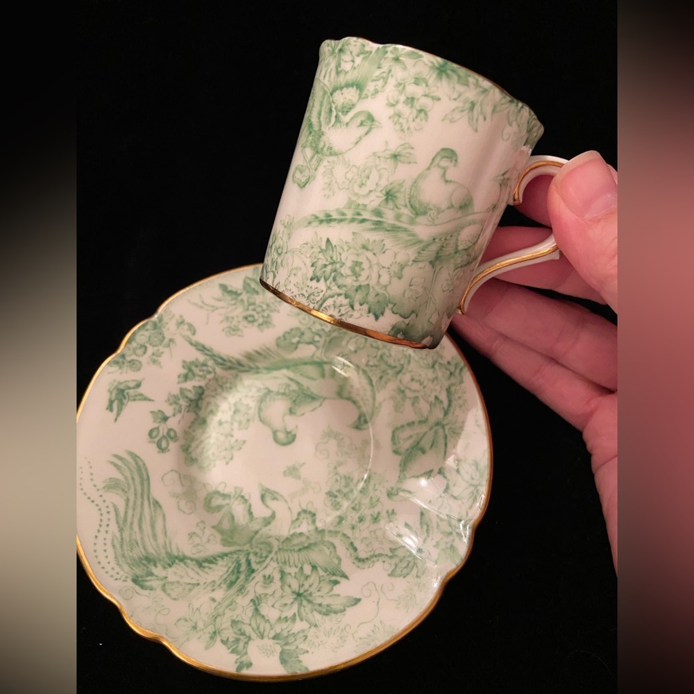 Green Aves by Royal Crown Derby Demitasse Cup & Saucer Vintage Toile - Picture 3 of 12